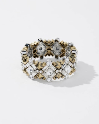 Brass Crystal Stretch Statement Bracelet click to view larger image.
