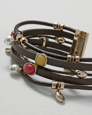 Leather + Wood Bead Magnetic Bracelet click to view larger image.