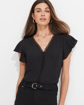 Outlet WHMB Flutter-Sleeve Scallop-Trim Blouse