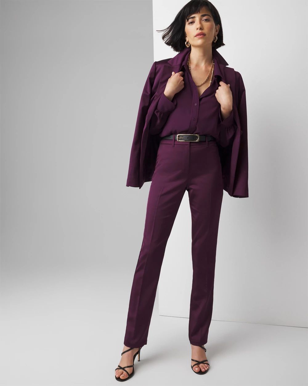 Petite High Rise Satin Straight Pant