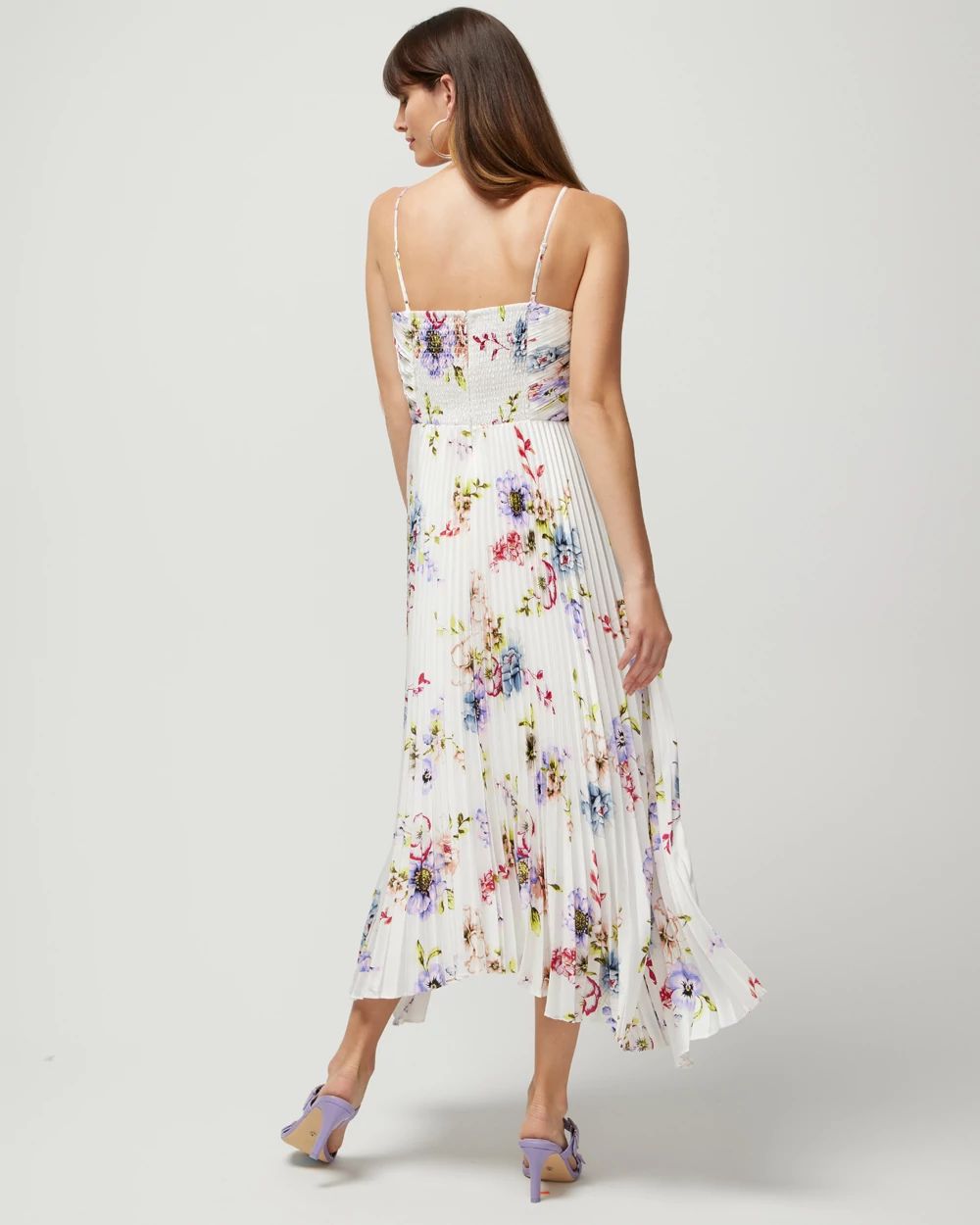 Petite Satin Pleated Midi Dress
