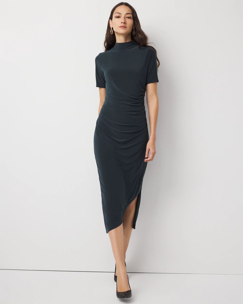 Ruched Mockneck Midi Dress