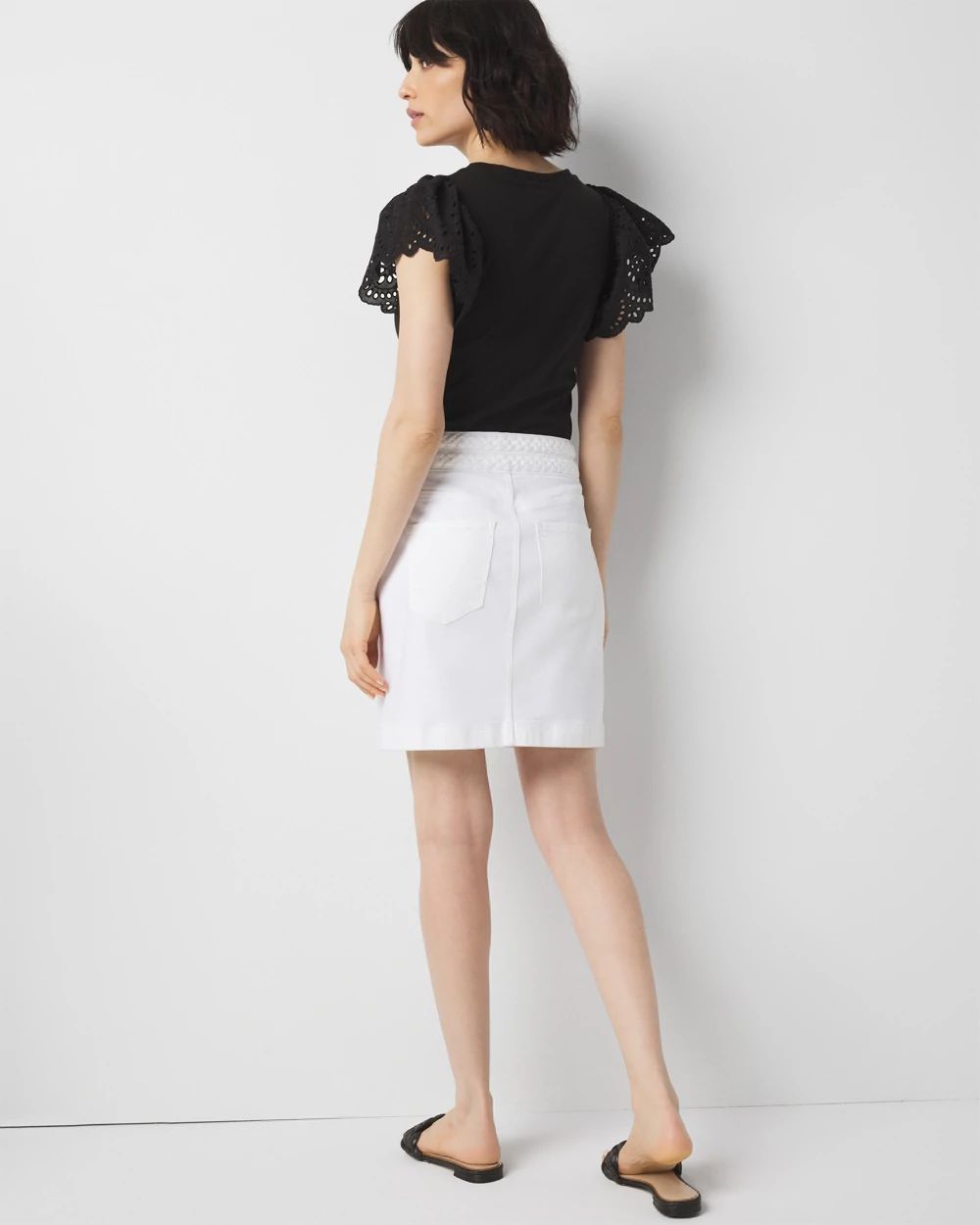 Petite Braided Waist Denim A-Line Miniskirt