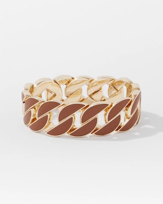 Cognac Textured Leather Link Bracelet
