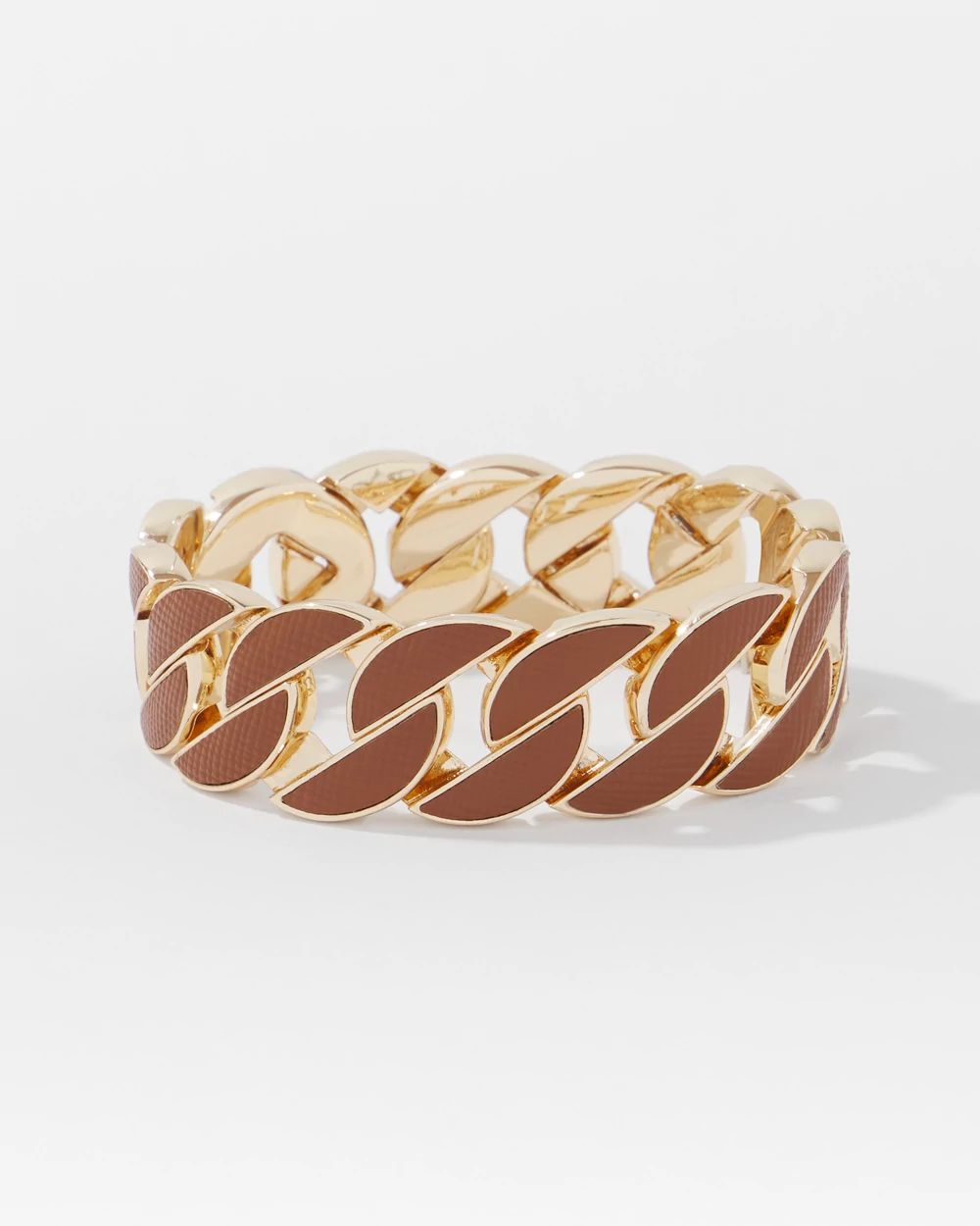 Cognac Textured Leather Link Bracelet