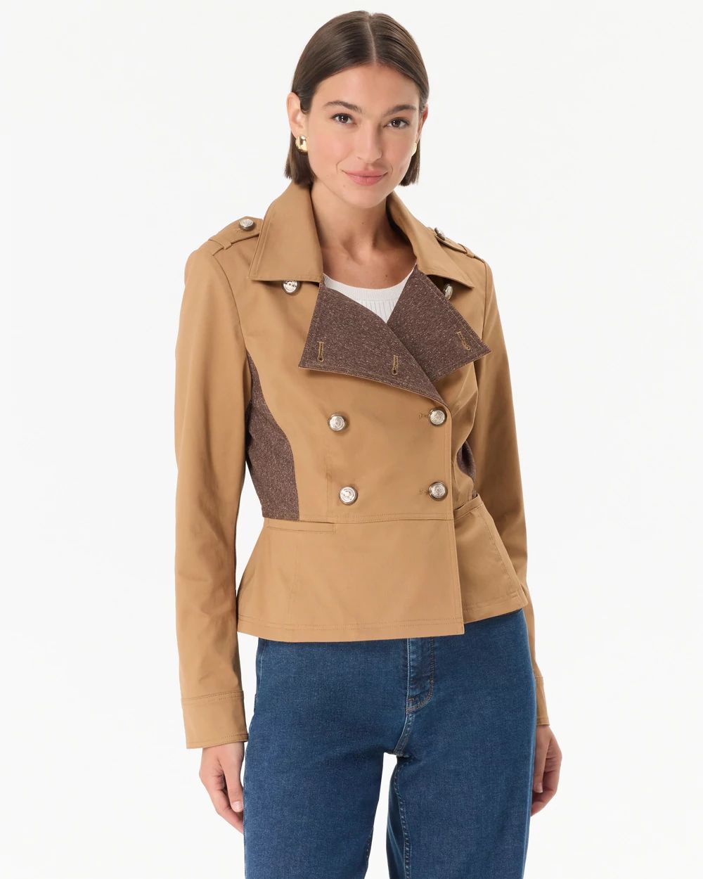 Petite Tweed Detail Trench Jacket