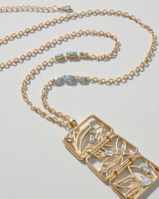 Goldtone Filigree Faux Moonstone Pendant Necklace click to view larger image.