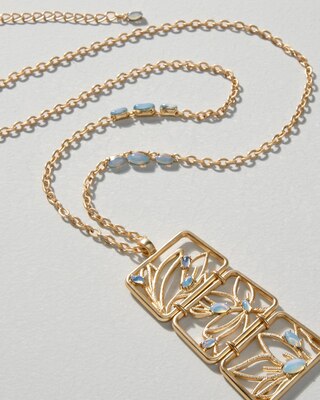 Goldtone Filigree Faux Moonstone Pendant Necklace