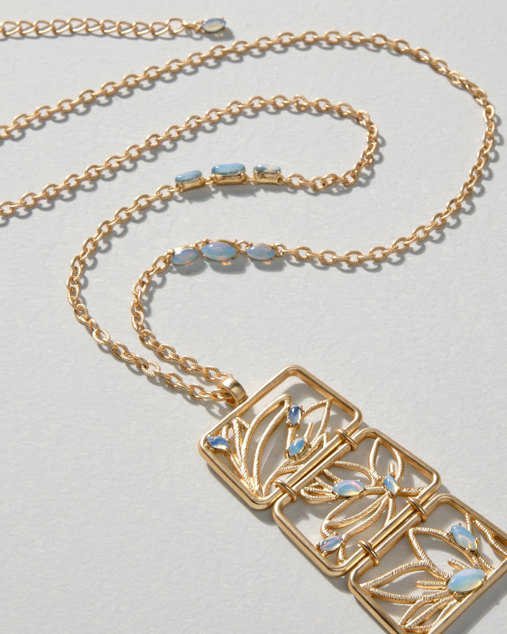 Goldtone Filigree Faux Moonstone Pendant Necklace