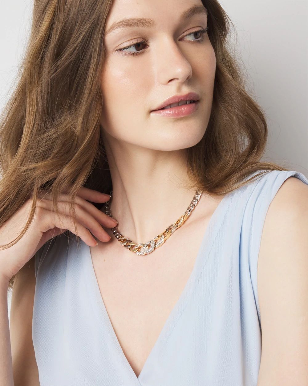 Gold + Silver Pavé Link Necklace