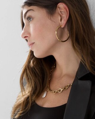 Textured Goldtone Metal Hoop Earrings
