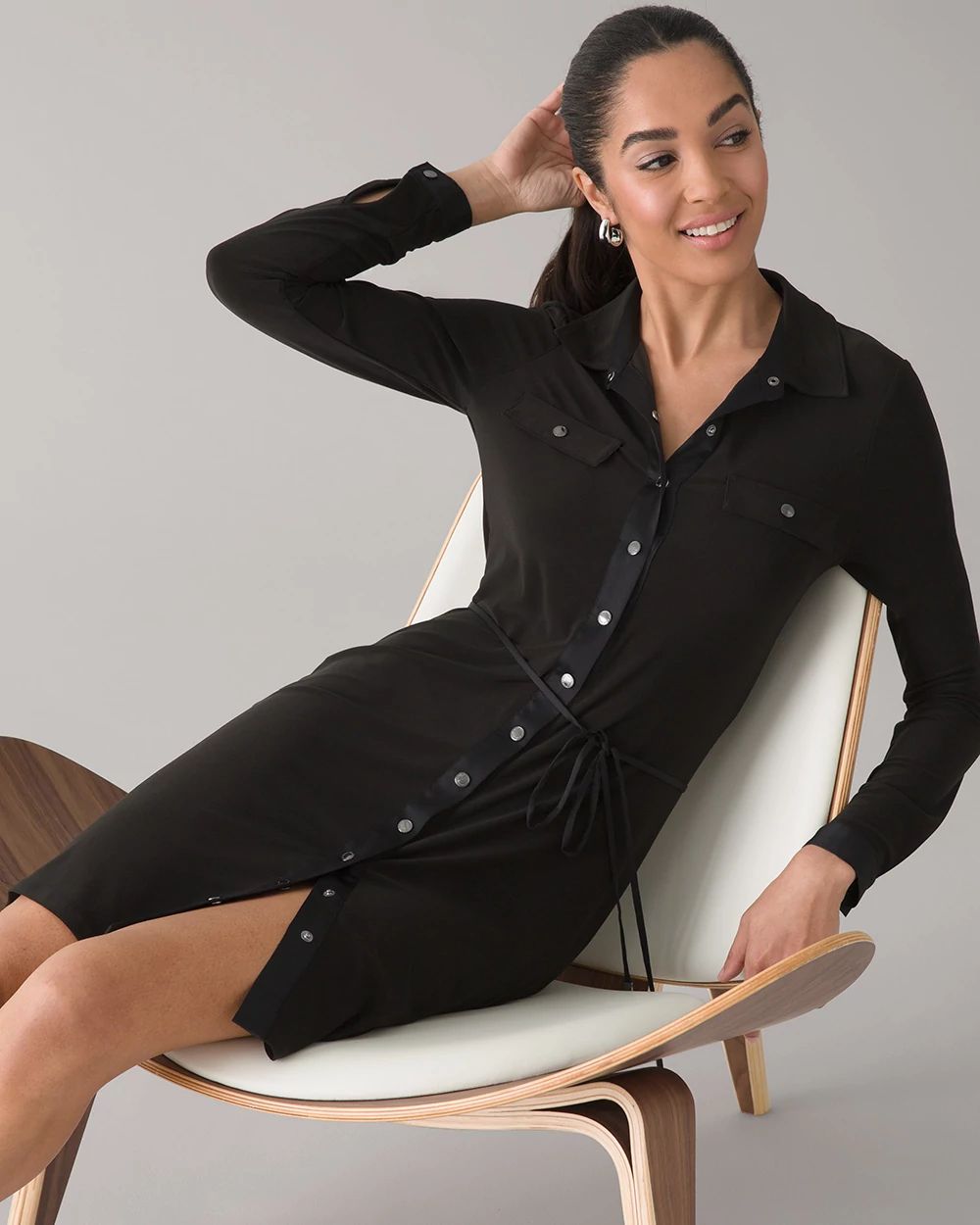 Long-Sleeve Matte Jersey Shirtdress