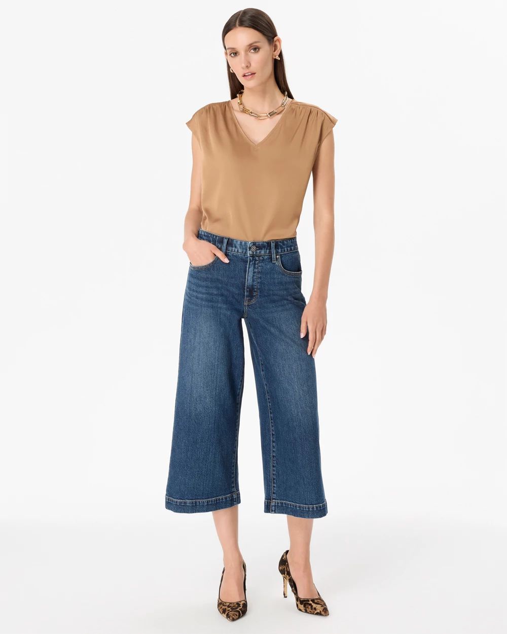 Petite High-Rise Wide-Leg Culotte Jean