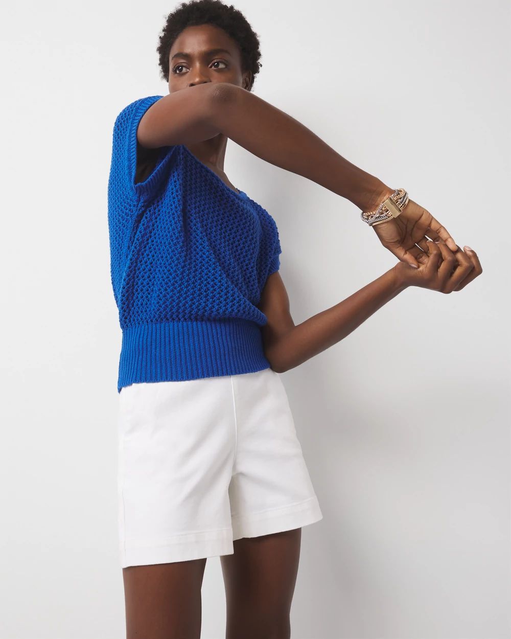 Open Stitch Banded Bottom Sweater