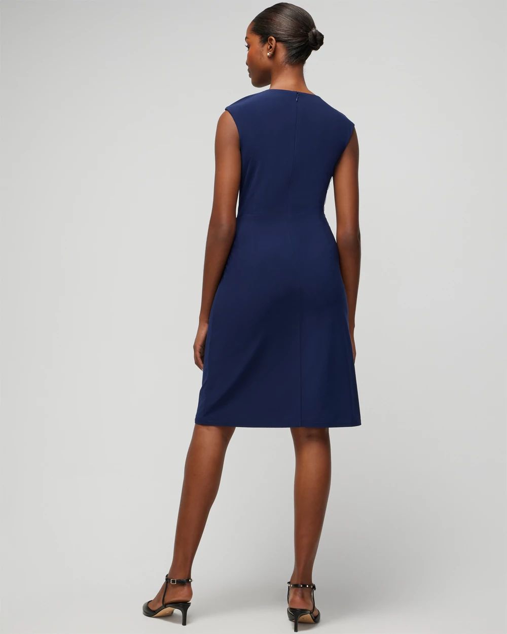 Sleeveless Draped Metal Detail Matte Jersey Dress