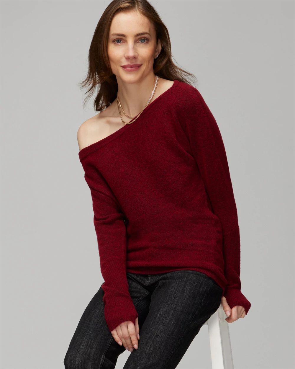 Asymmetrical Shoulder Pullover Sweater click to view larger image.