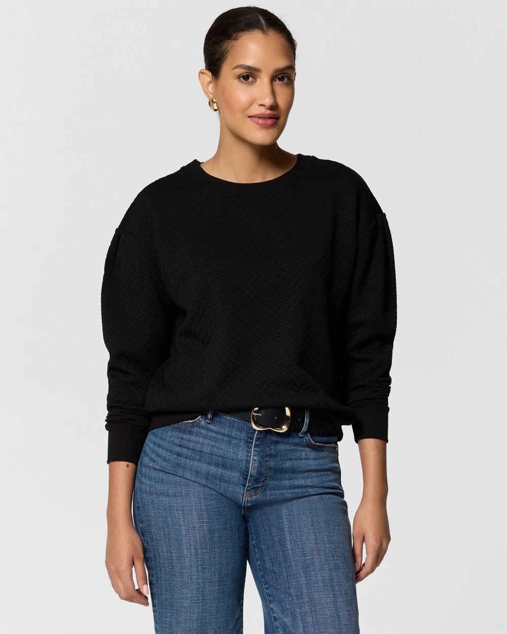 Pleated Drop Shoulder Pullover Sweater