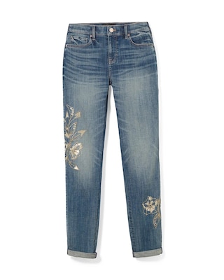 Mid-Rise Everyday Soft Denim™ Floral Grommet Girlfriend Jeans click to view larger image.