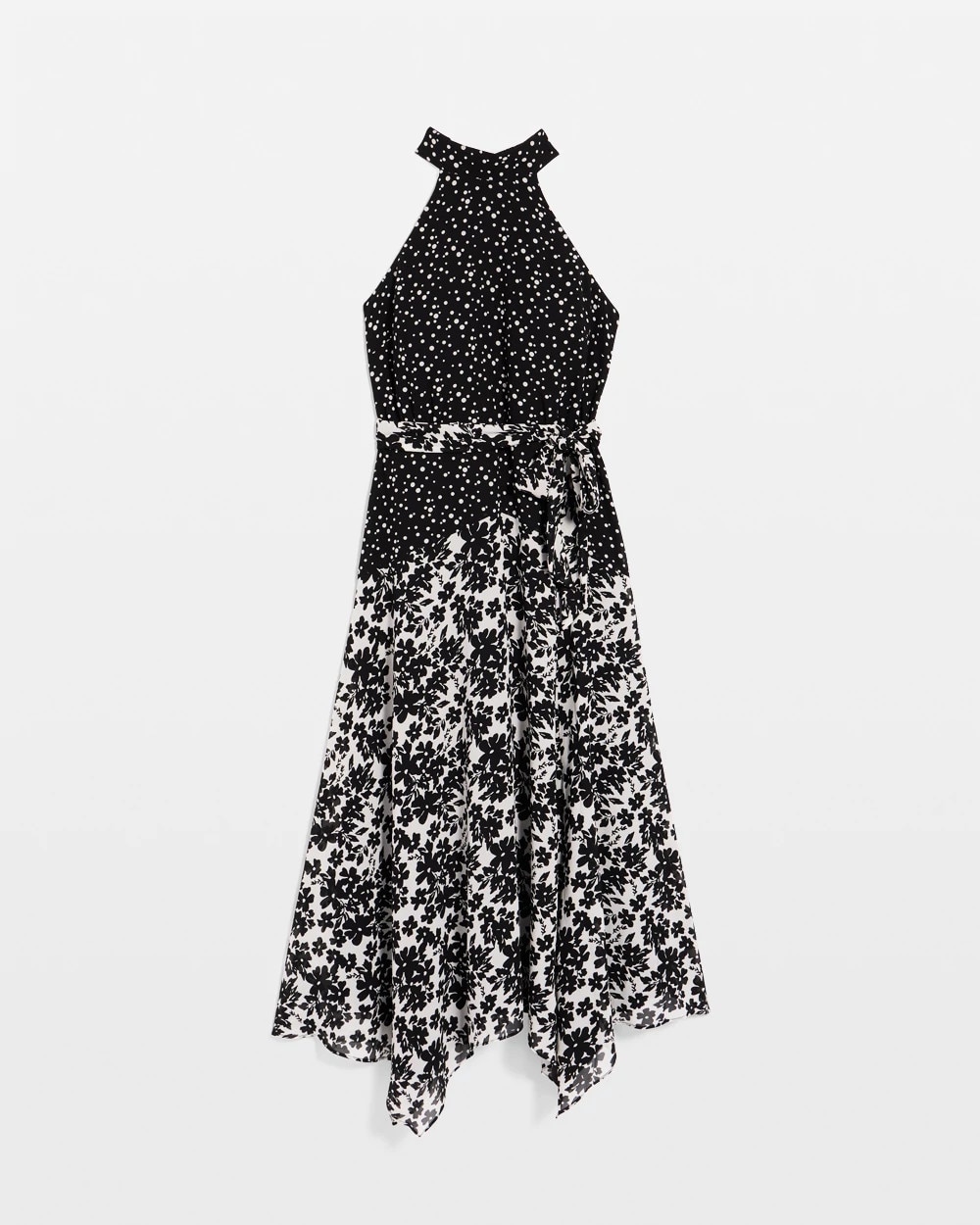 Handkerchief Hem Chiffon Halter Midi Dress