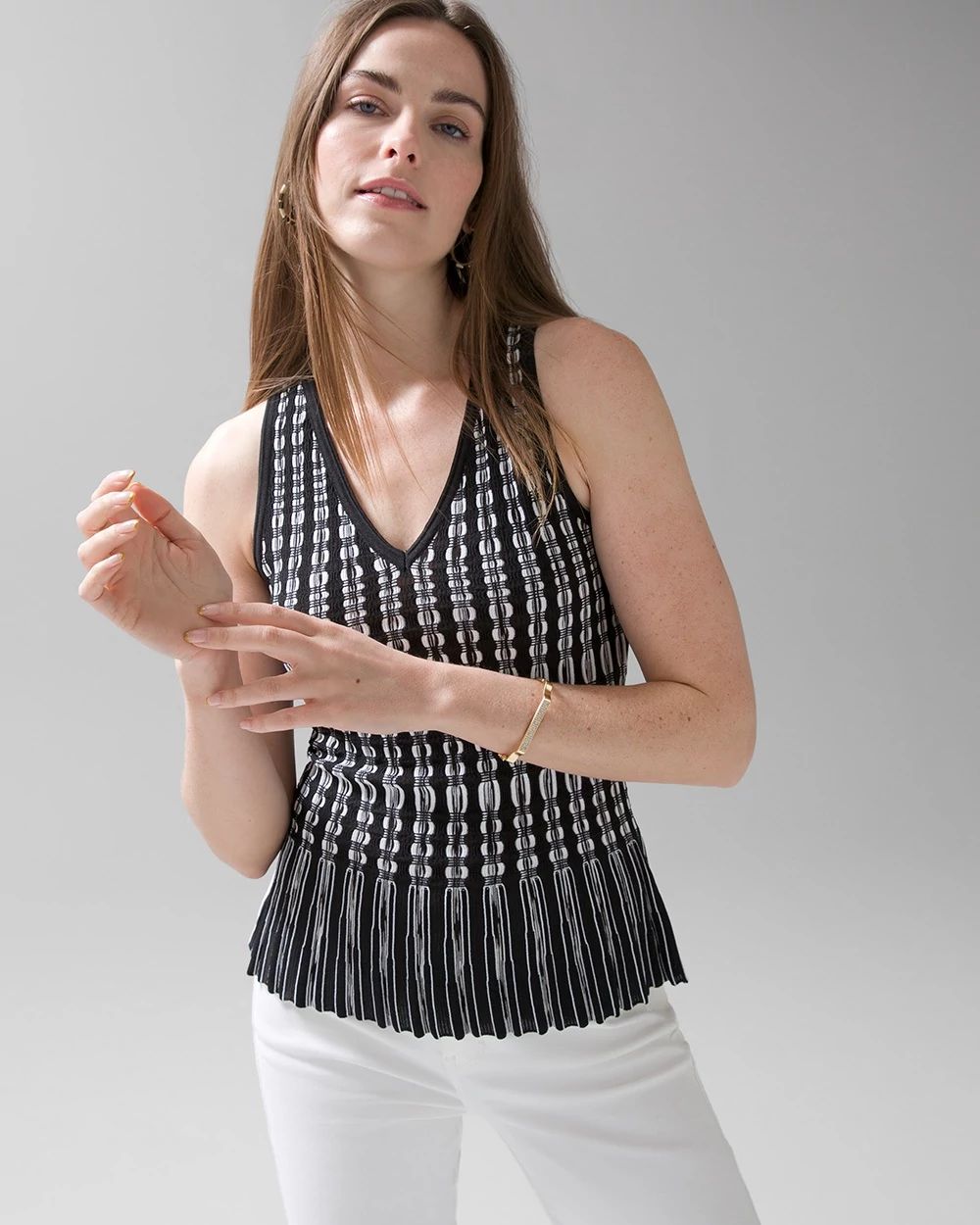 Sleeveless Mixed Stitch Peplum Top