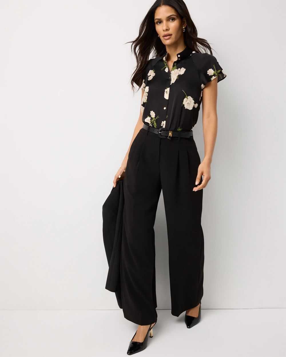 Flutter-Sleeve Satin Shirt