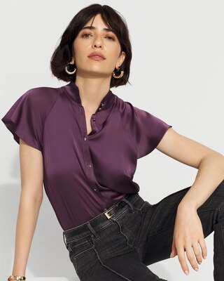 Flutter-Sleeve Satin Shirt click to view larger image.