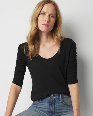 Cotton Modal Ruched Sleeve Tee