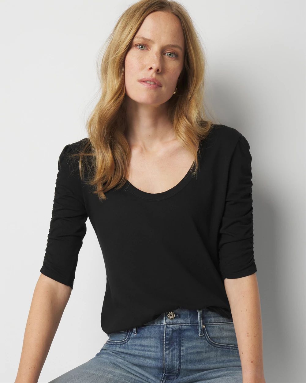 Cotton Modal Ruched Sleeve Tee