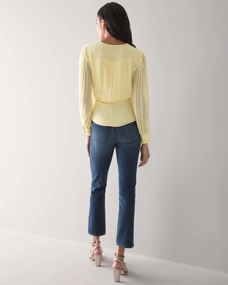 Long-Sleeve Pleat-Back Surplice Blouse