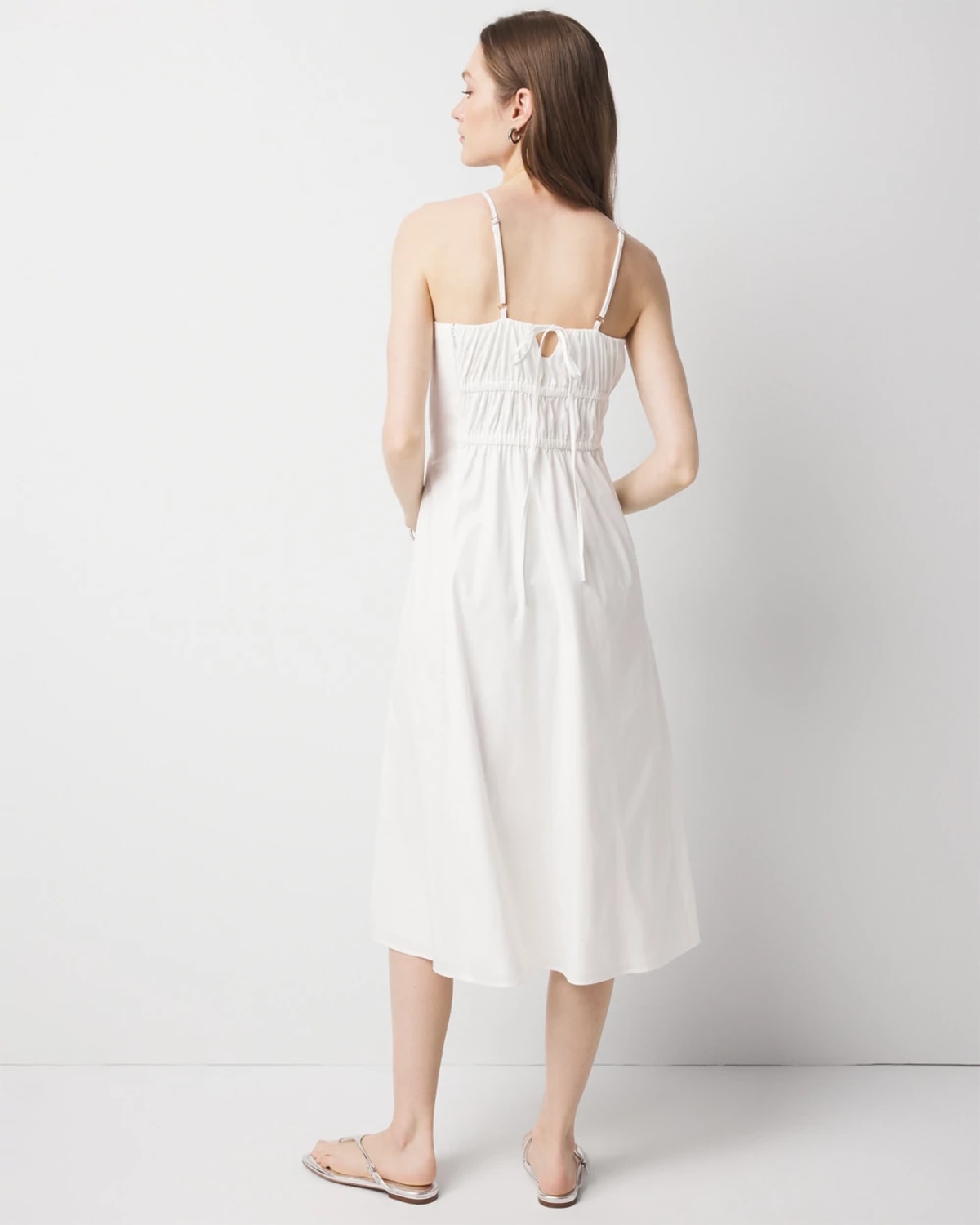 White House Black Market Poplin Tie Back Midi Dress In White