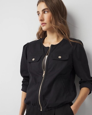 Puff Sleeve Bomber Jacket click to view larger image.