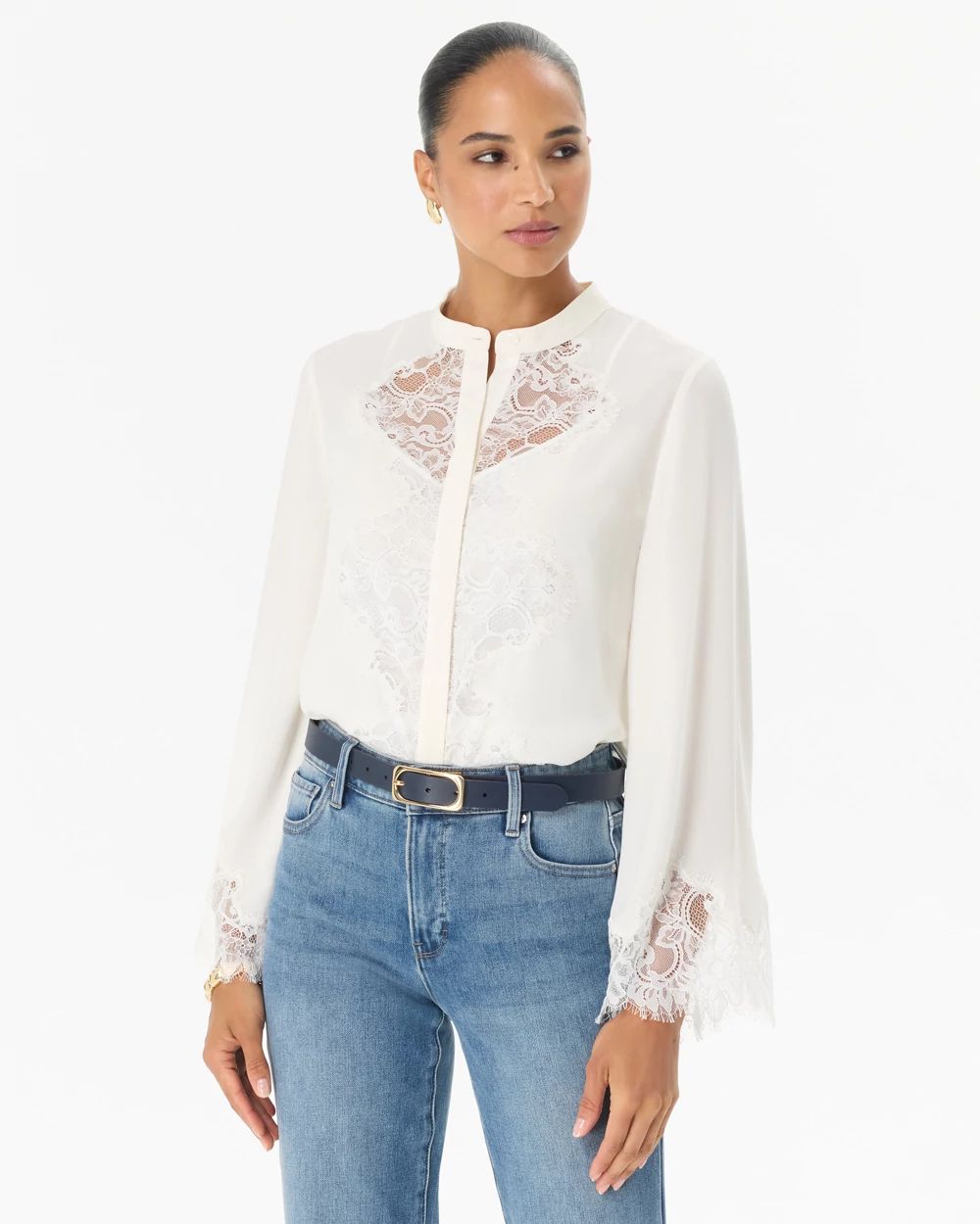Lace Detail Crepe Shirt