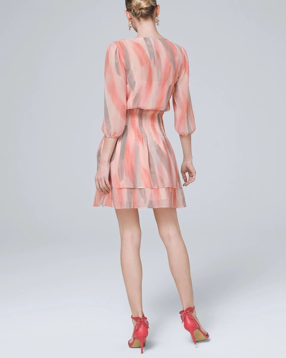 Petite Striped Soft Flounce Blouson Dress click to view larger image.