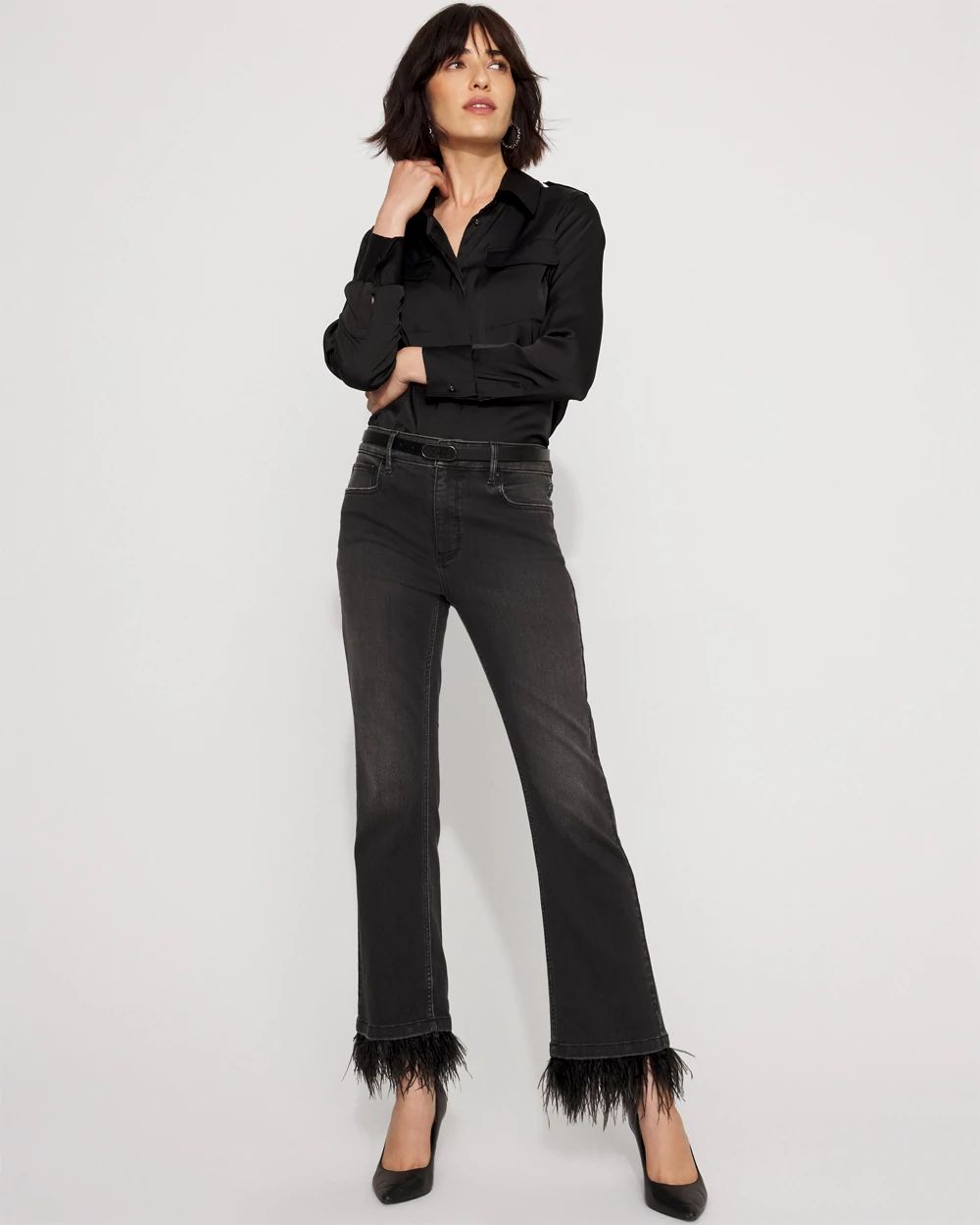 Removable Feather Hem Kick Flare Jean