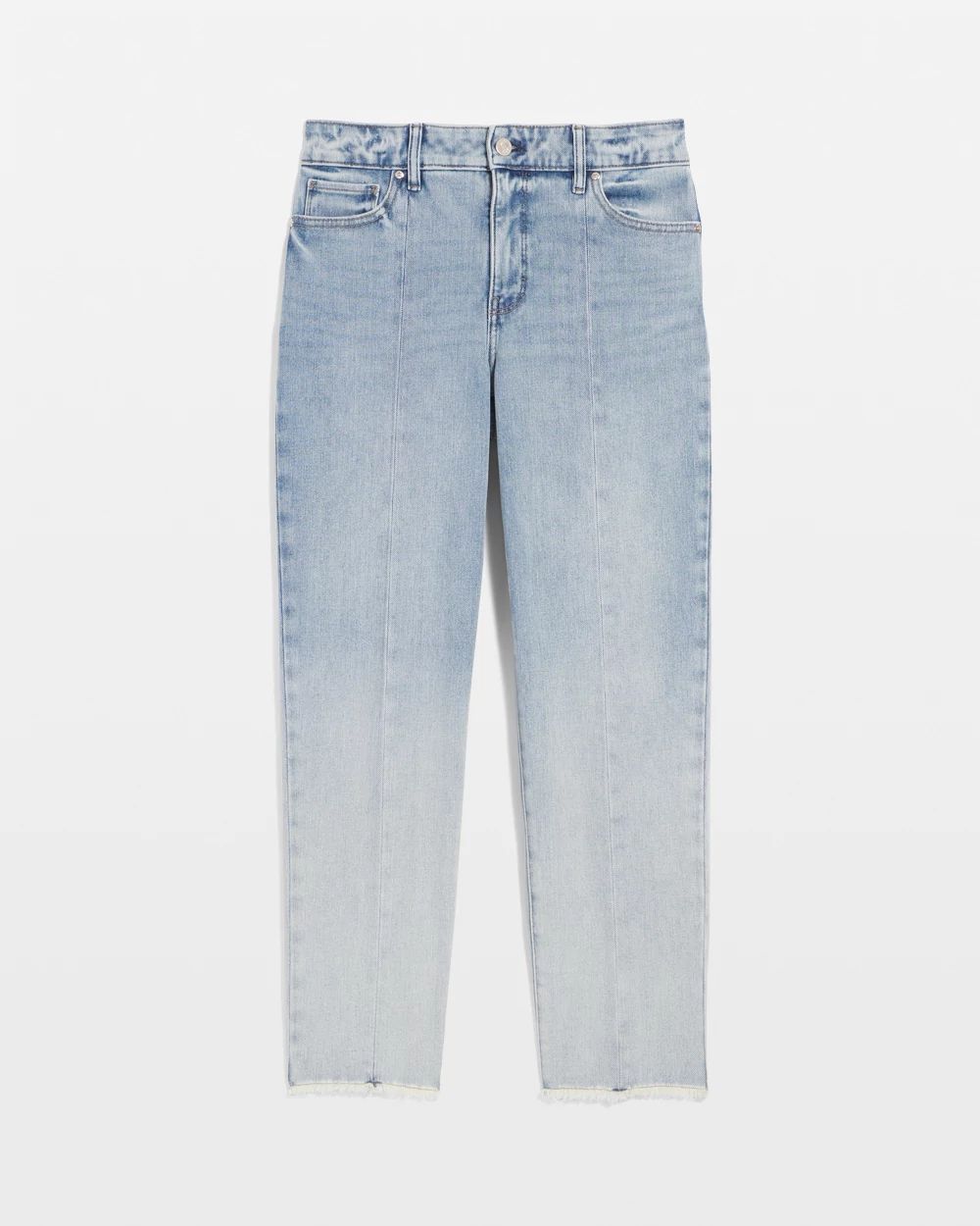 High-Rise Raw Hem Pintuck Straight Jean with Slit