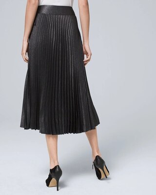Metallic Pleated Wrap Midi Skirt