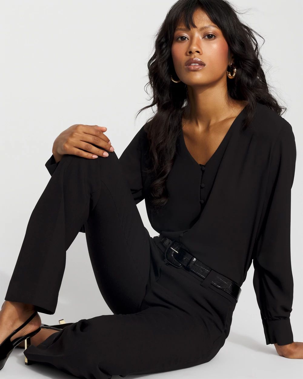 Long-Sleeve Button-Up Blouse click to view larger image.