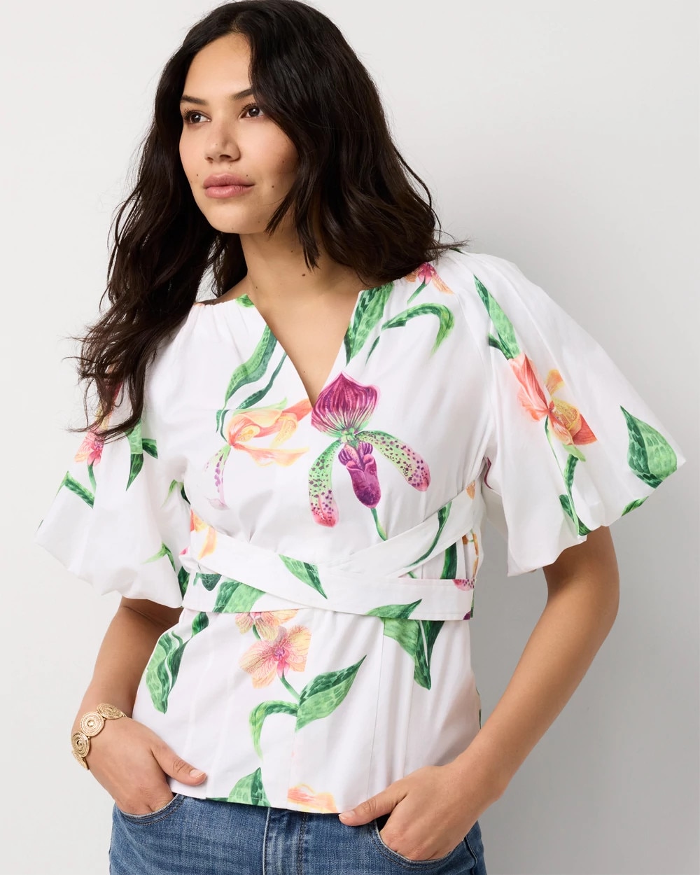 Puff Sleeve Poplin Blouse - image 5