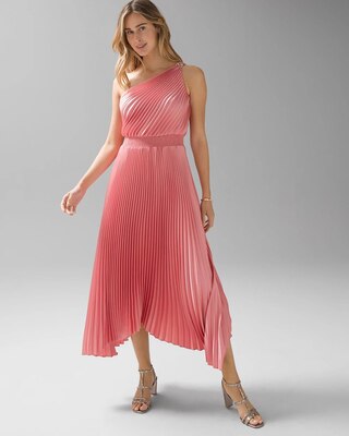 One-Shoulder Pleated Midi Dress