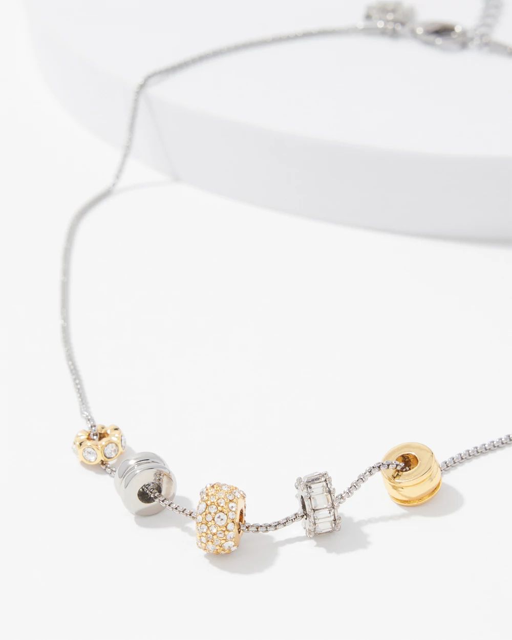 Mixed Metal Crystal Rings Short Necklace