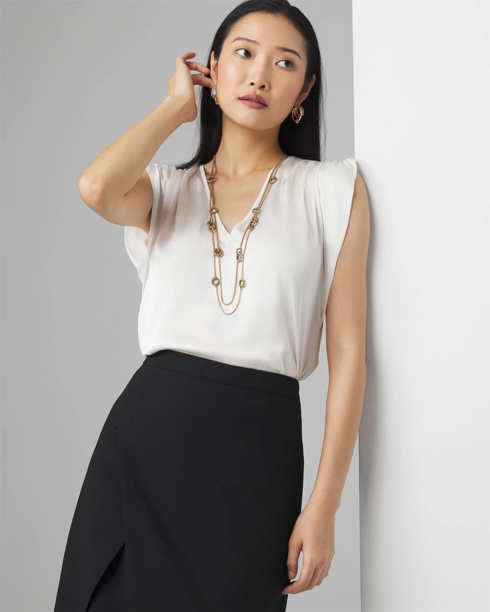 Petite Ruched Shoulder Shell Top