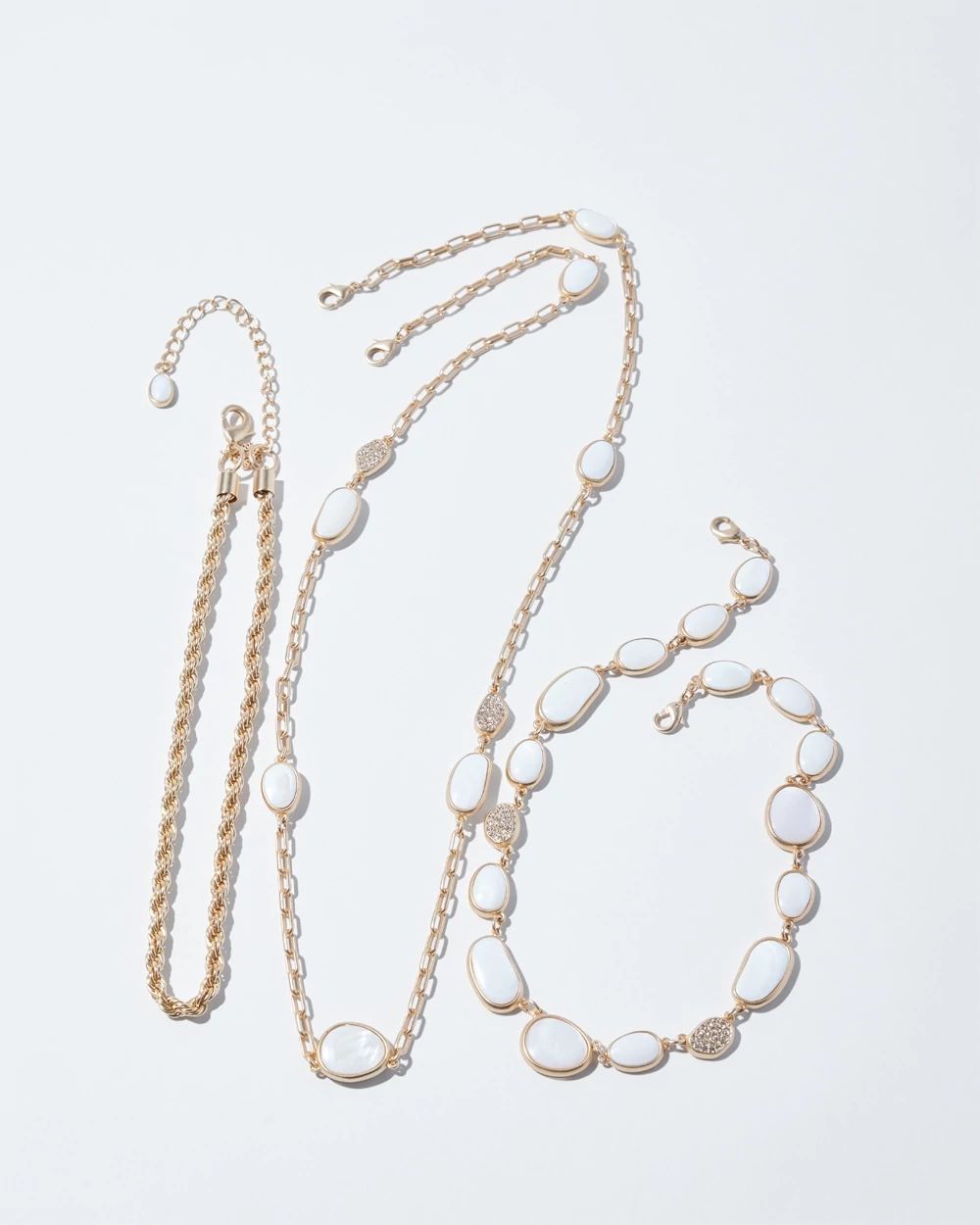 Goldtone + White Stone Multi-Strand Necklace