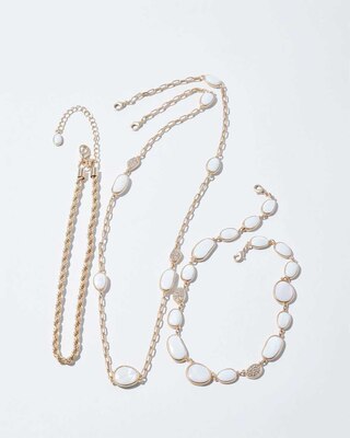 Goldtone + White Stone Multi-Strand Necklace click to view larger image.