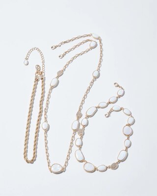 Goldtone + White Stone Multi-Strand Necklace