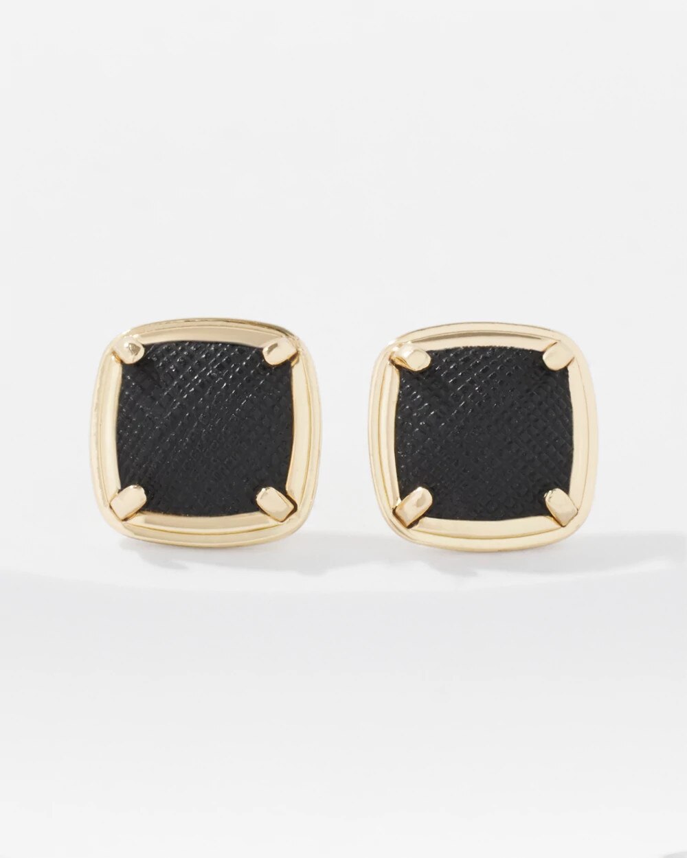 Black Textured Leather Stud Earrings - image 3