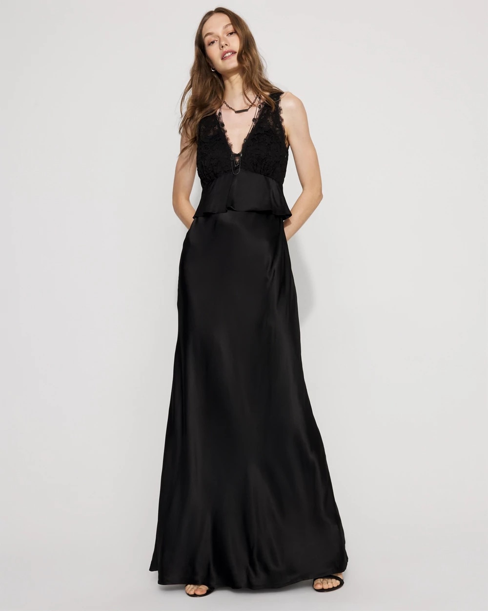 Lace + Satin Peplum Maxi Dress