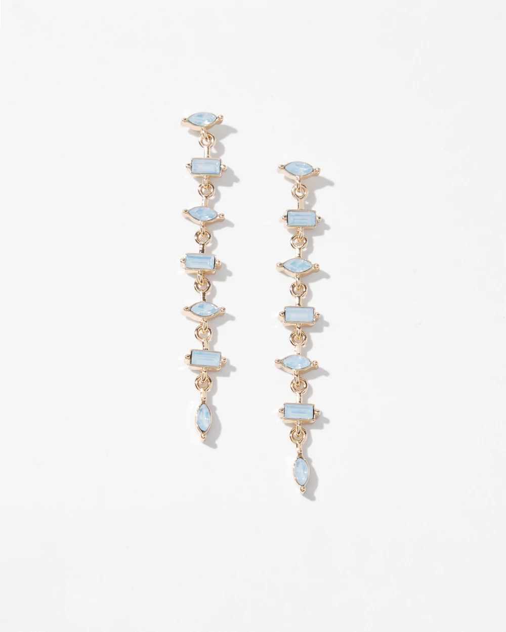 Gold + Blue Baguette Linear Earrings click to view larger image.