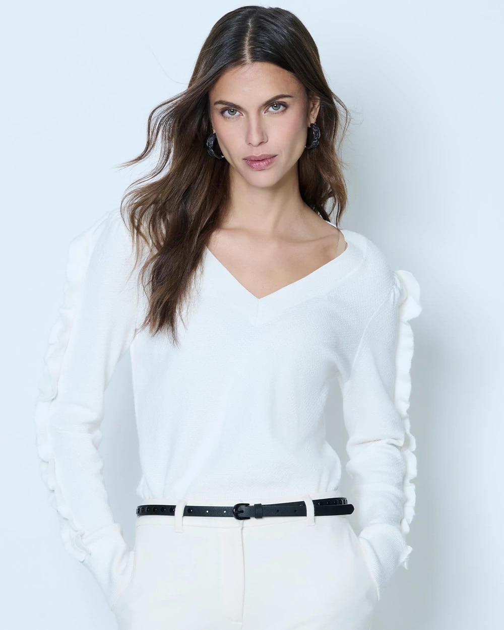 Ruffle Sleeve Pullover Sweater