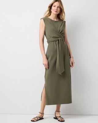 Ponte Tie-Waist Midi Dress