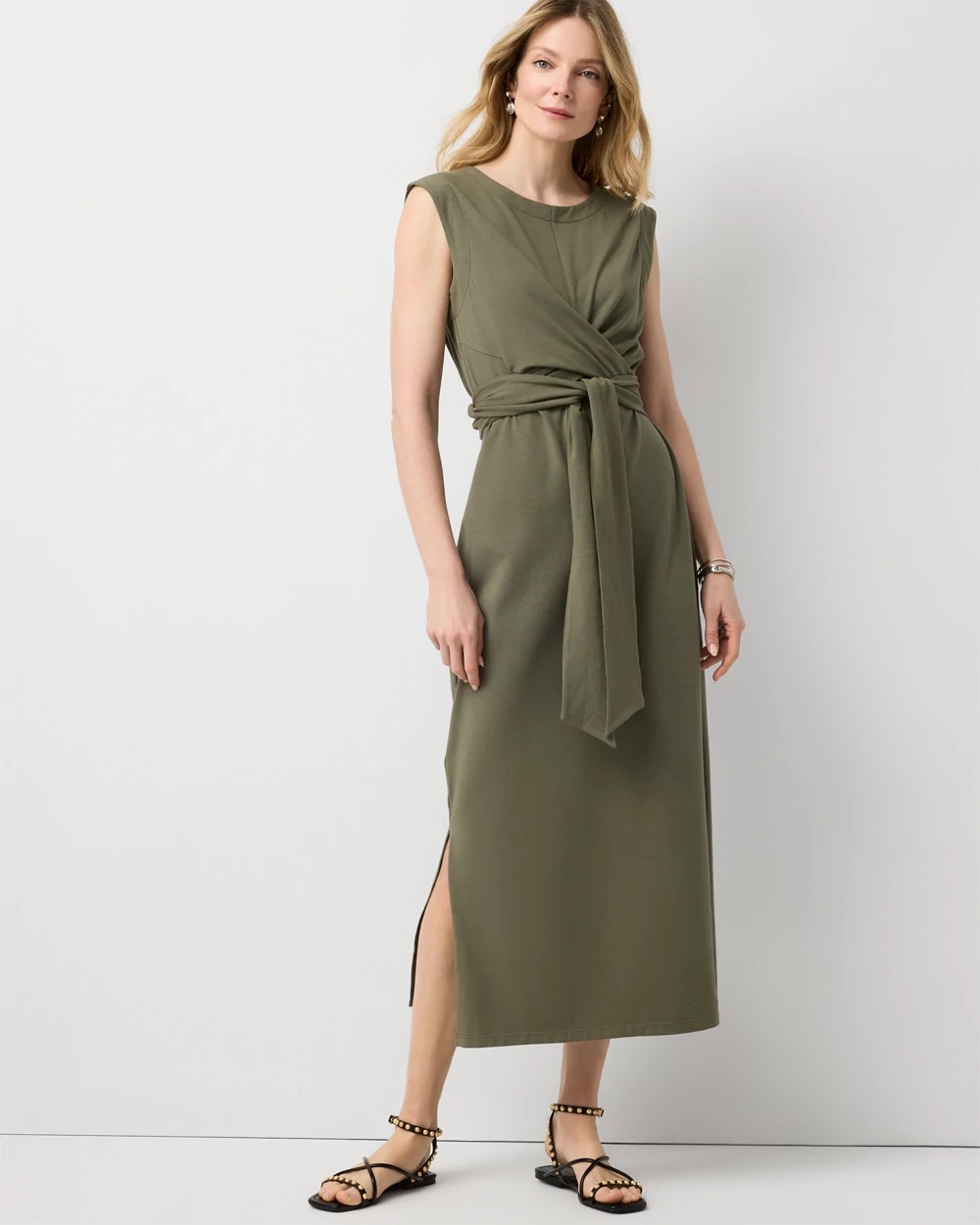 midi tie waist dress Ruth Angel Sleeve long cuffed sleeves Tie-Waist Midi Dress | White